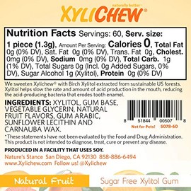 Xylichew Goma de mascar xilitol, sin azúcar, sin aspartamo, sin gluten, keto, sin azúcar, saludable, cuidado bucal natural, alivia el mal aliento y la boca seca, fruta, 240 unidades