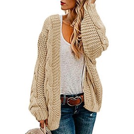 Ferrtye Womens Oversized Chunky Open Front Cardigan Sweaters Cable Knit Long Sleeve Cardigans Outwear Coats Beige