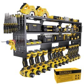 Extra Large Power Tool Organizer Wall Mount, 4 Layer Heavy Duty Metal Tool Storage Rack with 12 Cordless Drill Holder, Utility Racks for Garage Workshop, Ideal Garage Organization Gifts for Men