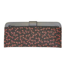 Indenya Yuichi Uehara (INDEN-YA) Genuine Leather with Coin Pocket on the Outside, Ultra-thin, Bill Holder, Model Number: 2107, Black Background x Red Lacquer, Dragonfly Pattern, Genuine Product, Long