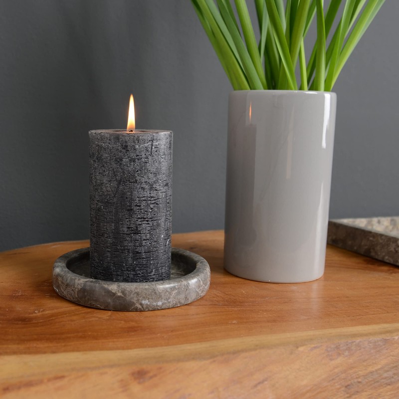 wohnfreuden Marble Tray, Grey, Round, 13 cm, Decorative Stone Bowl
