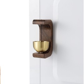 IcosaMro Door Bell for Shopkeepers, Zen Magnetic Wood Doorbell When Door Opens for Home and Business, Hanging Door Chime for Entrance, Fridge Sticker and Barn Door, 3x1.7 Inches (Walnut)