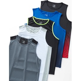 Liberty Imports Pack of 5 Men's Stretch Cool Dry Muscle Tank Tops Athletic Crewneck Sleeveless Workout Shirts (Black/White/Gray/Gradient Red/Gradient Blue, 4X-Large)