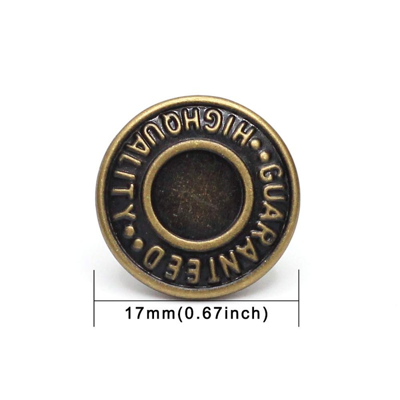 17mm Brass Jeans Buttons, Hammer on Tack Buttons 12 Set
