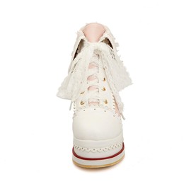 HILIB Women's Cute Lolita Boots Cosplay Brogue Wedge Boots, Pink, 6