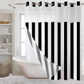 LB No Hook Shower Curtain with Snap in Liner Minimalist Black and White Striped Shower Curtain for Bathroom Abstract Stripes Bathroom Curtains Shower Set, 72x74 inches Shower Curtain and Liner Set