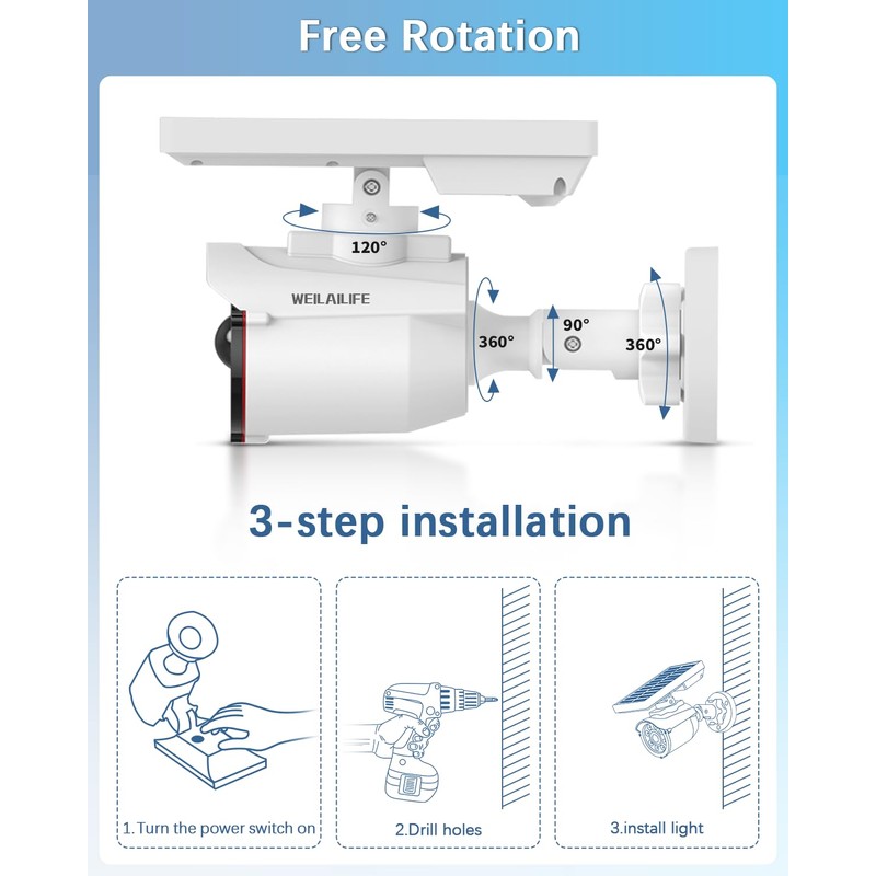 WEILAILIFE Solar Motion Sensor Light Outdoor Wireless Security Floodlight Fake