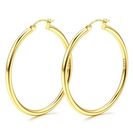 MILACOLATO S925 Sterling Silver Post Hoop Earrings 14K Gold Plated Hoops 3mm Chunky Large Big Hoop Earrings Hypoallergenic Lightweight Earrings for Women 15/20/30/40/50/60/70mm G 40mm