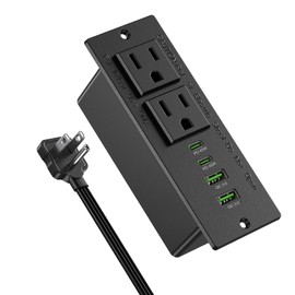 45W USB C Recessed Power Strip,Flush Mount Desk Recessed Outlet,Space-Saver for Furniture Side Table,2 USB-C &2 USB-A Ports,2 AC Outlets,6ft Cord,Ultra Thin Flat Plug