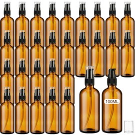 30 Pack Empty Refillable Glass Pump Bottles, 100ml /3.4oz, Amber