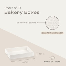 Boxes Craftory Pack of 10 Bakery Boxes with Window (7.87" x 5.9" x 1.37") - Ideal for Cookie with Window, Pastry and Small Charcuterie, White Leather