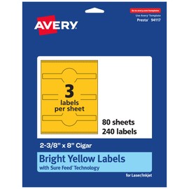Avery Printable Cigar Labels with Sure Feed Technology, 2-3/8" x 8", Bright Yellow Labels, Laser/Inkjet, 240 Total, Great for Soap Labels and Jar Labels