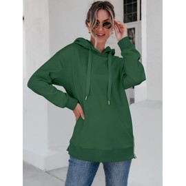 ANRABESS Women Oversized Hoodies Side Zipper Fleece Long Sweatshirts Lightweight Tunic Pullover 2025 Fall Trendy Clothes Deep Green X-Large