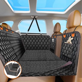 FURROOM Back Seat Extender for Dogs with Non-Slip Mat, 40/60 Split Dog Car Seat Cover for Backseat Hard Bottom 100% Waterproof Non-Slip Scratch Resistant Dog Hammock for Car SUVs Truck, Premium Black
