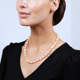 Treasure Bay Large Pearl 10-11mm Baroque Freshwater Pearl Necklace for Women Ladies and Girls Colour Pink White Purple Grey (Pink)