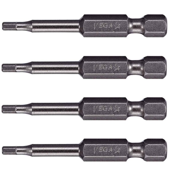 VEGA 2.5mm Hex Power Bits. Professional Grade ¼ Inch Hex Shank 2.5mm, 2 Inch Power Bits. 150H025A-4 (Pack of 4)