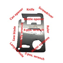 Ninja Outdoorsman 11 in 1 Stainless Steel Credit Card Pocket Sized Survival Multi Functional Tool - Stocking Stuffers, Christmas Gifts Under 10 Dollars (Single, Silver)