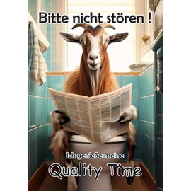 Blechschild Humor Aluminium 20x30cm - auf der Toilette mit Zeitung Ziege Ziegenbock 129