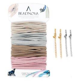 BEADNOVA Fiber Lace Flat Leather Cord for Jewelry Making (4 Colors) (Candy Color, 3mm)