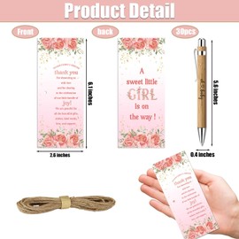 30 Pcs Floral Baby Shower Gifts, Gender Reveal Favors for 30 Guest, Baby Shower Sets, Included Bamboo Pens Thanks Cards, Gender Reveal Souvenirs Prizes, Pink Flower Girls Party Decorations