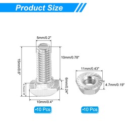 PATIKIL M5x10 Hammered Head Bolt T Screw, 10 T Slot Drop-in Bolts Hammered Head Bolts and 10 Hex Flange Nuts for 2020 Series European Standard Aluminum Profiles