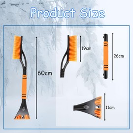 2-in-1 Extendable Car Snow Brush, Ice Scraper Car with Broom, Telescopic Snow Brush, Snow Brush and Ice Scraper, 60 cm with Warming, Stable Windscreen Scratcher, Car Snow Brush, Car Paint Friendly (A)