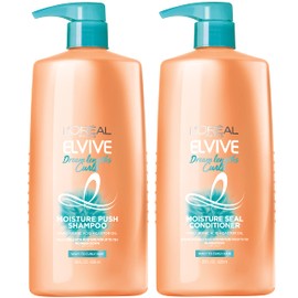 L'Oreal Paris Elvive Dream Lengths Curls Shampoo and Conditioner 2PK, Paraben-Free with Hyaluronic Acid and Castor Oil. Best for wavy hair to curly hair, 1 kit
