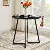 Vecelo Modern Round Dining Table Wood Grain Tabletop and Steel