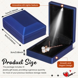 Landical 10 Pcs LED Pendant Boxes Lighted Necklace Gift Box Velvet Necklace Case Jewelry Storage for Proposal Engagement Gift (Blue)