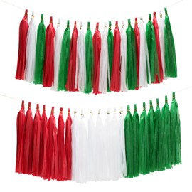 jijAcraft 21Pcs Tassel Christmas Garland Paper Tassel Garland Banner, Green Red and White DIY Tassel Christmas Garland Decor Christmas Tree Mantle Office Window Door Indoor
