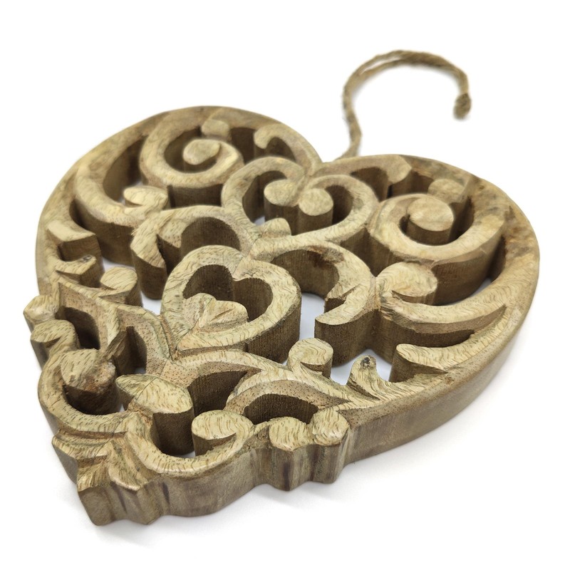 DARO DEKO Wooden Heart Hanger with Ornamental Pattern 20 cm