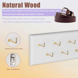 Creproly Belt Hanger Wall Mount Belt Organizer for Closet, Holds Over 28 Belts Wooden Wall Mounted Belt Rack Storage Tie and Scarf Hanger for Closet, Wall, Door (White)