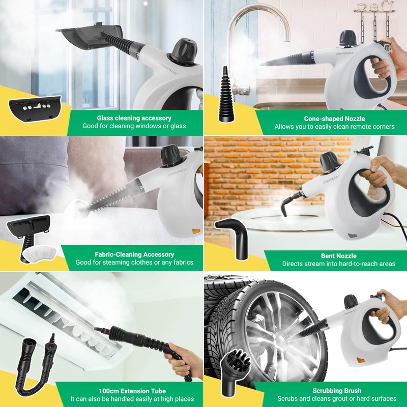 Comforday Multi-Purpose Steam Cleaner with 9-Piece Accessories, Pressurized Handheld Steam