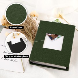 Benjia Small Photo Album 6x4 2 Packs, Each Pack holds 100 Pockets, Slip in Mini Linen Top Loading Photo Albums Holds Portrait Only 10x15cm Picture Green