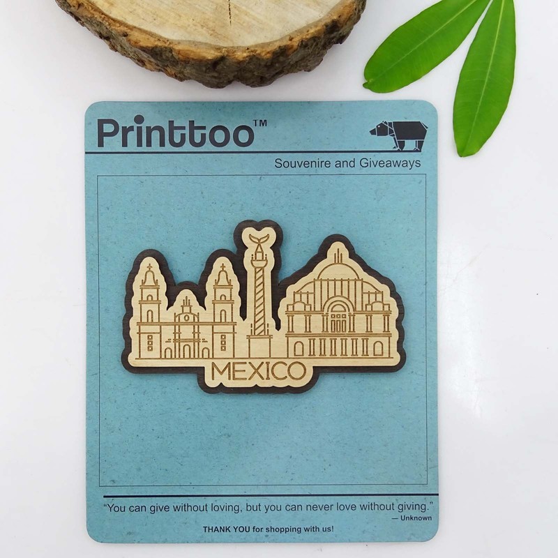 Printtoo Souvenir Engraved Wooden Multiple Monuments of Mexico Fridge Magnet
