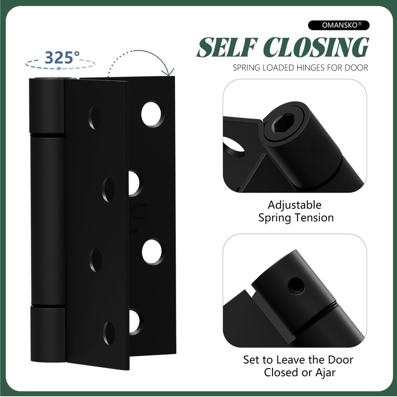 2 Pack Self Closing Door Hinges 4 inch Matte Black