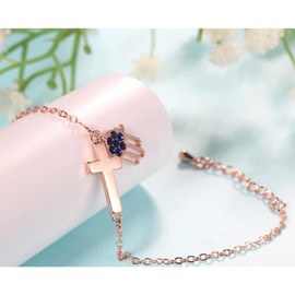 LSxAB Rose Gold Evil Eye Charm Cross Bracelet for Women Amulet Good Luck Protection Adjustable Bracelets for Sister Best Friend