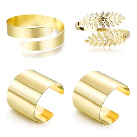 Finrezio 4PCS Arm Cuff Upper Arm Cuff Band Bracelet Gold Minimalist Coil Bangle Armband Set Adjustable Filigree Swirl Goddess Costume Accessories