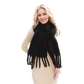 Wendyfull Winter Scarf for Women Big Chunky Scarf Solid Warm Soft Oversized Thick Blanket Scarves Shawl Cashmere Feel (Black)
