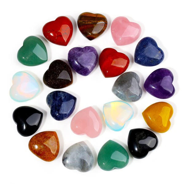 XIANNVXI 10 Pcs Natural Healing Crystals Heart Stones Crystals Set Polished Love Palm Pocket Stones Gemstones for Chakra Reiki Crystal Beginners Gifts