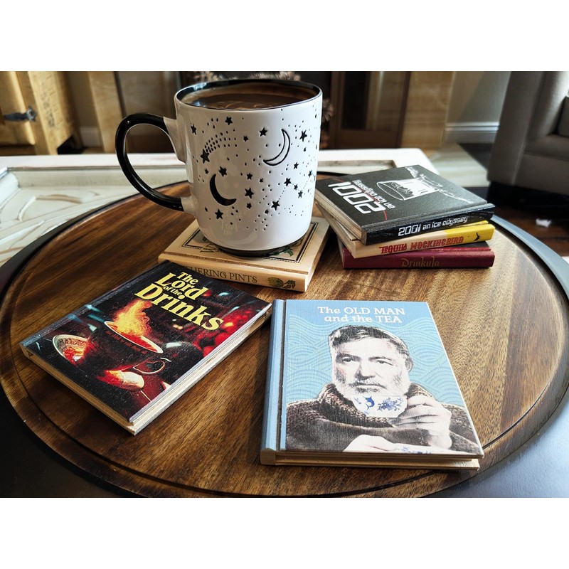 Solid Wood Book Shaped Coasters w/drinking puns