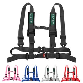 DING.PAI 4 Point Harness Seat Belt With Padding Heavy Duty Buckle Upgraded 2 Inch Black Straps UTV Harness 4 point Universal Adjustable for Adults Easy Install (Black)