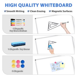 WALGLASS Large White Board, 60" x 40" Double-Sided Dry Erase Board Magnetic Whiteaboard for Wall, Hanging Mounted Whiteboard Silver Aluminium Frame for Home, School, Office