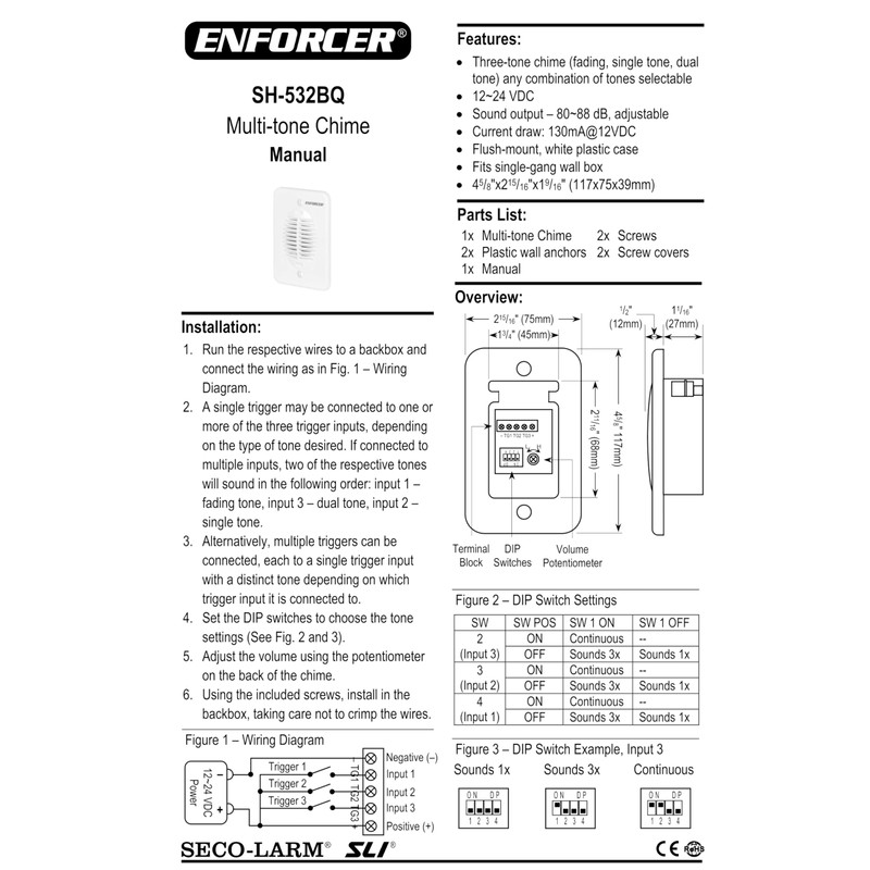 Seco-Larm SH-532BQ Flush-Mount Multi-Tone Chime, White Plastic Case, 3 Selectable