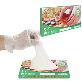 100% Certified Compostable Gloves Disposable Food Prep Gloves Biodegradable Restaurant Grade Safe for Food Handling & Serving Large, 100 Count