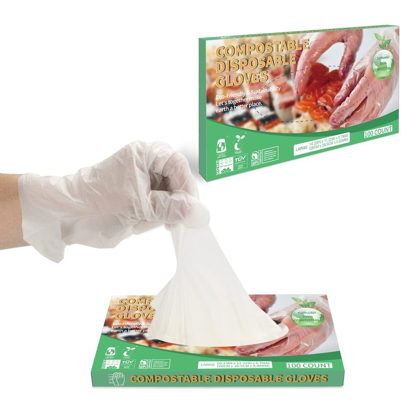 100% Certified Compostable Gloves Disposable Food Prep Gloves Biodegradable Restaurant