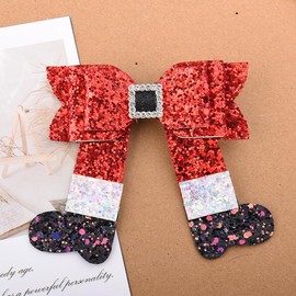 Christmas Hair Accessories Sparkly Red Hair Bow Clips for Women Girls Christmas Stocking Hair Barrettes Xmas Glitter Bow Barrettes Hairpin Headwear for Christmas Xmas Party Gifts Decorations