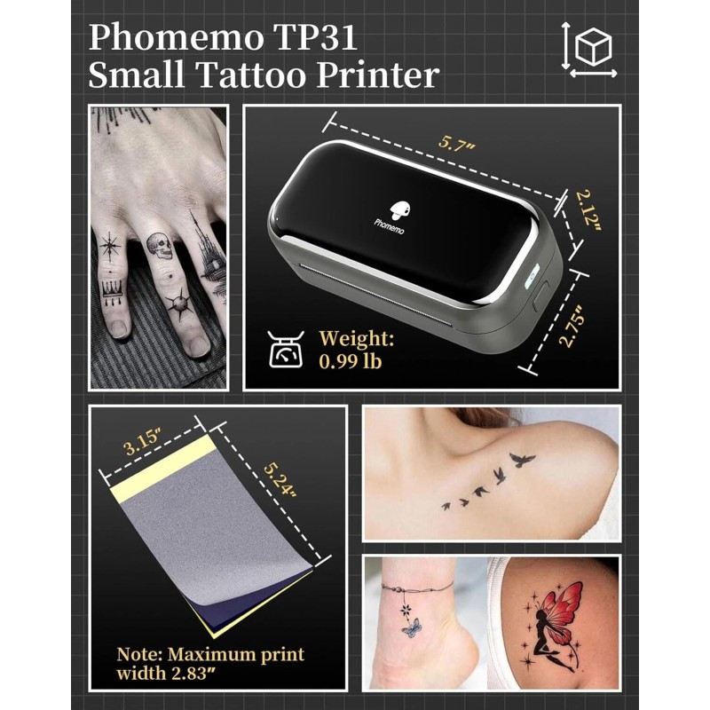 Phomemo TP31 Tattoo Stencil Printer Mini Tattoo Printer Bluetooth Tattoo