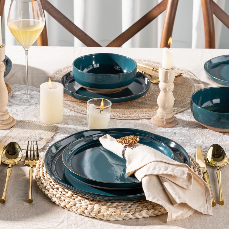 AmorArc Ceramic Dinnerware Sets for 4, 12 Pieces Handpainted Plates