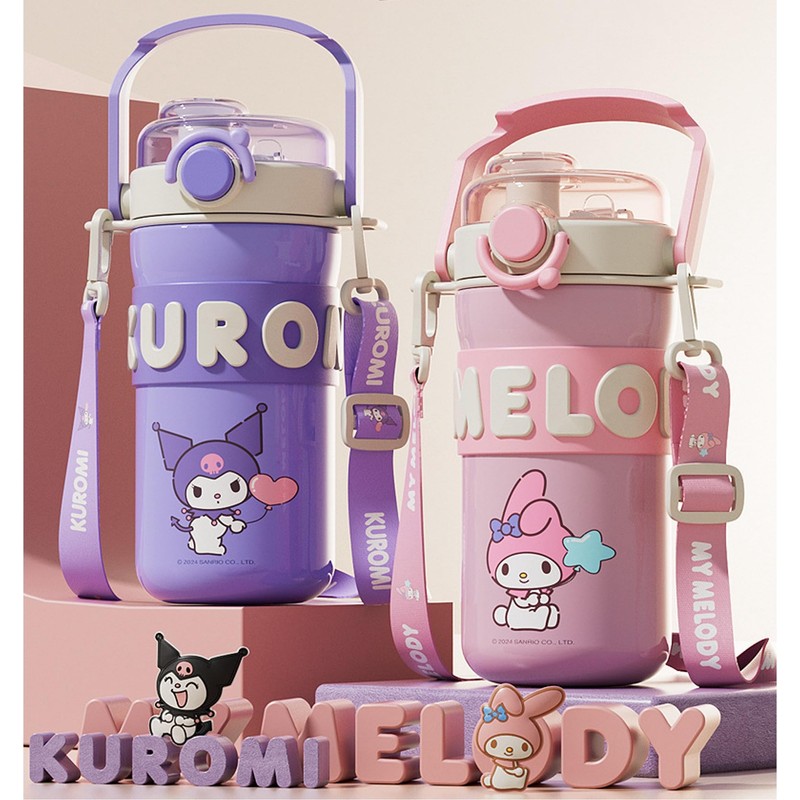 Kuromi Stainless Steel Insulated Water Bottle with Handle and Strap